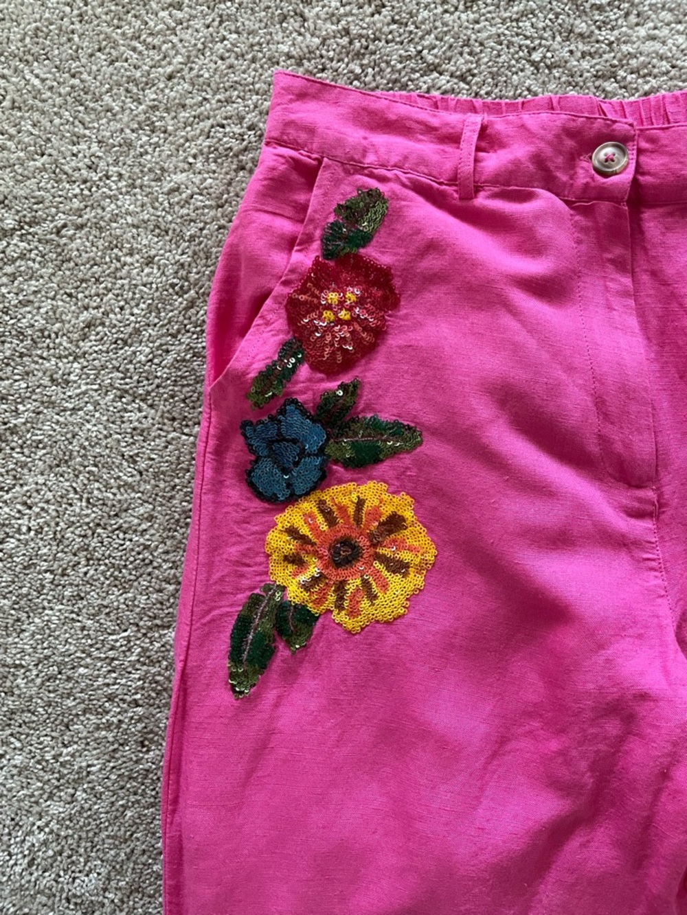 Boston Proper Embroidered Wide-Leg Pants Size 8 Pink Statement Resort Chic ✨ - Picture 4 of 6